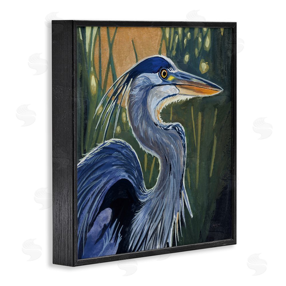 Kate Jarvik Birch Blue Heron Backlit in Morning Black Framed Giclee Wall Art Print