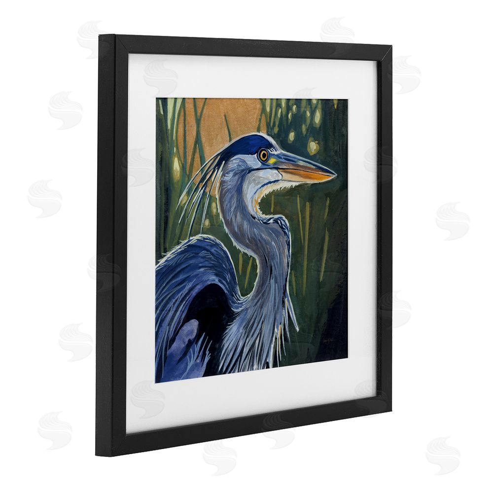 Kate Jarvik Birch Blue Heron Backlit in Morning Black Framed Print Under Glass Wall Art
