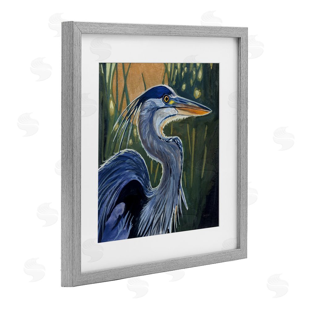 Kate Jarvik Birch Blue Heron Backlit in Morning Gray Framed Print Under Glass Wall Art