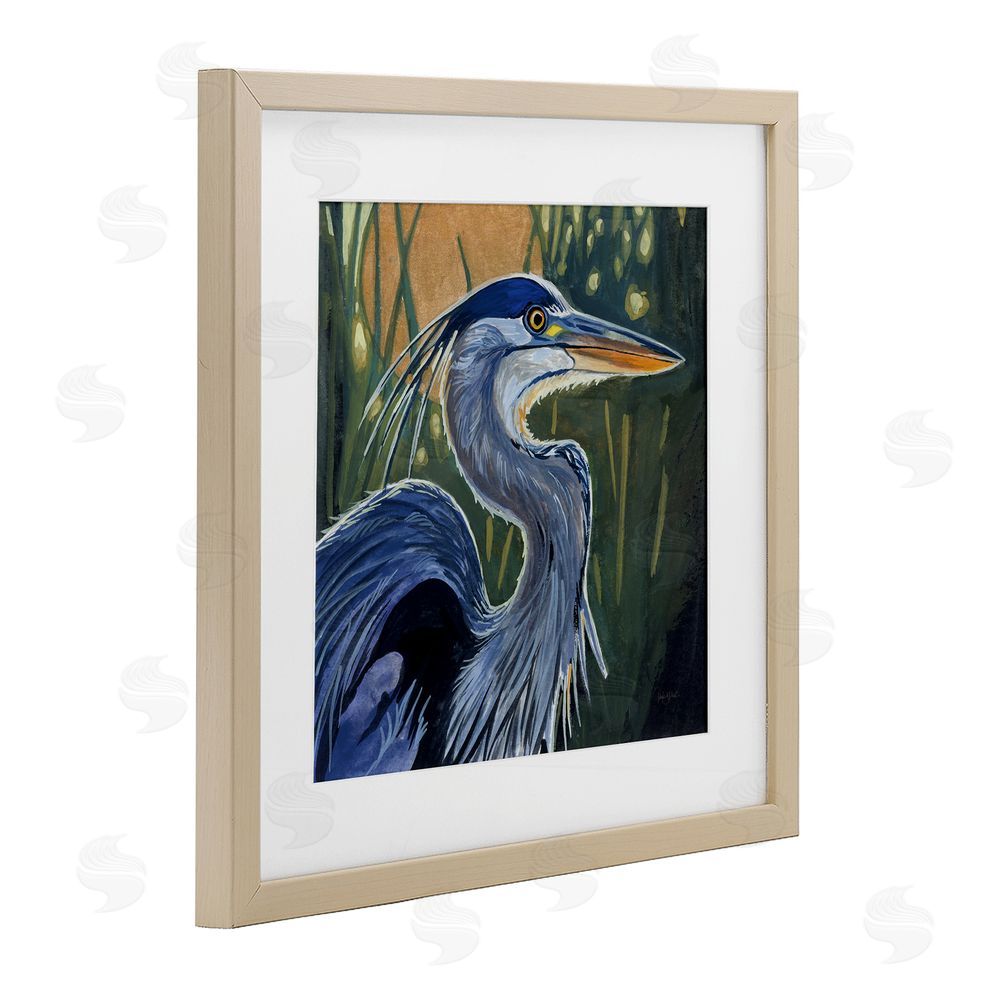 Kate Jarvik Birch Blue Heron Backlit in Morning Brown Framed Print Under Glass Wall Art