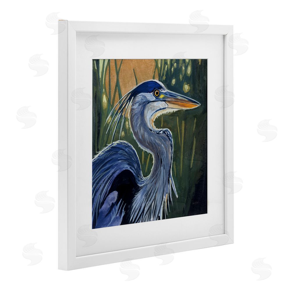 Kate Jarvik Birch Blue Heron Backlit in Morning White Framed Print Under Glass Wall Art