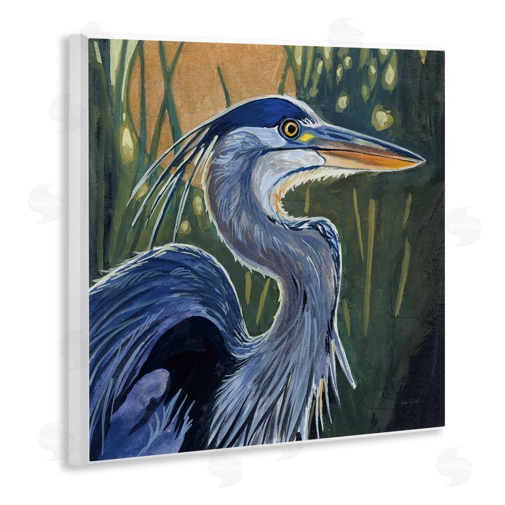 Kate Jarvik Birch Blue Heron Backlit in Morning Wooden Wall Plaque Art Print