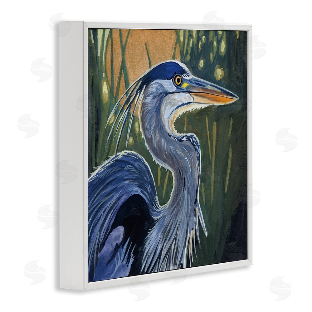 Kate Jarvik Birch Blue Heron Backlit in Morning White Framed Giclee Wall Art Print