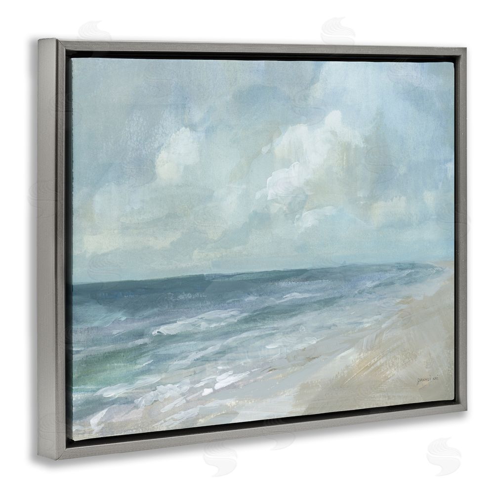 Danhui Nai Calm Beach at Dawn's Horizon Gray Floating Frame Canvas Wall Art Print