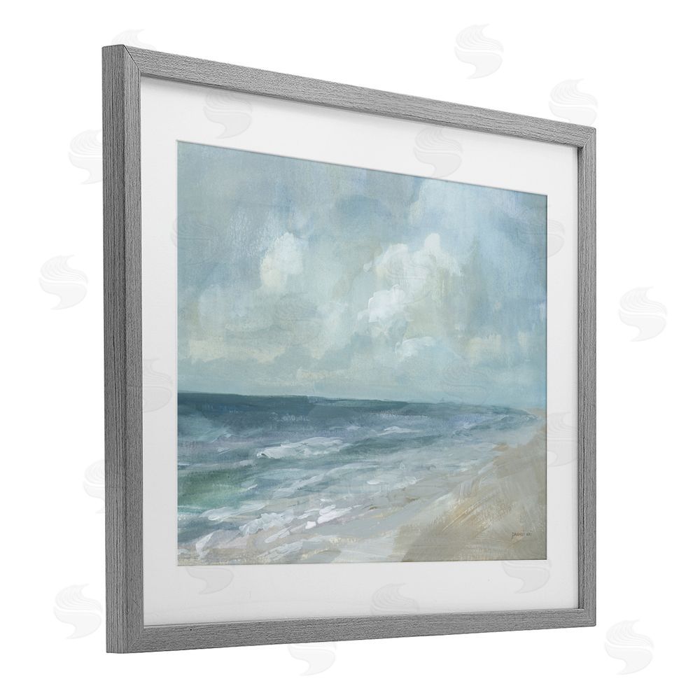 Danhui Nai Calm Beach at Dawn's Horizon Gray Framed Print Under Glass Wall Art