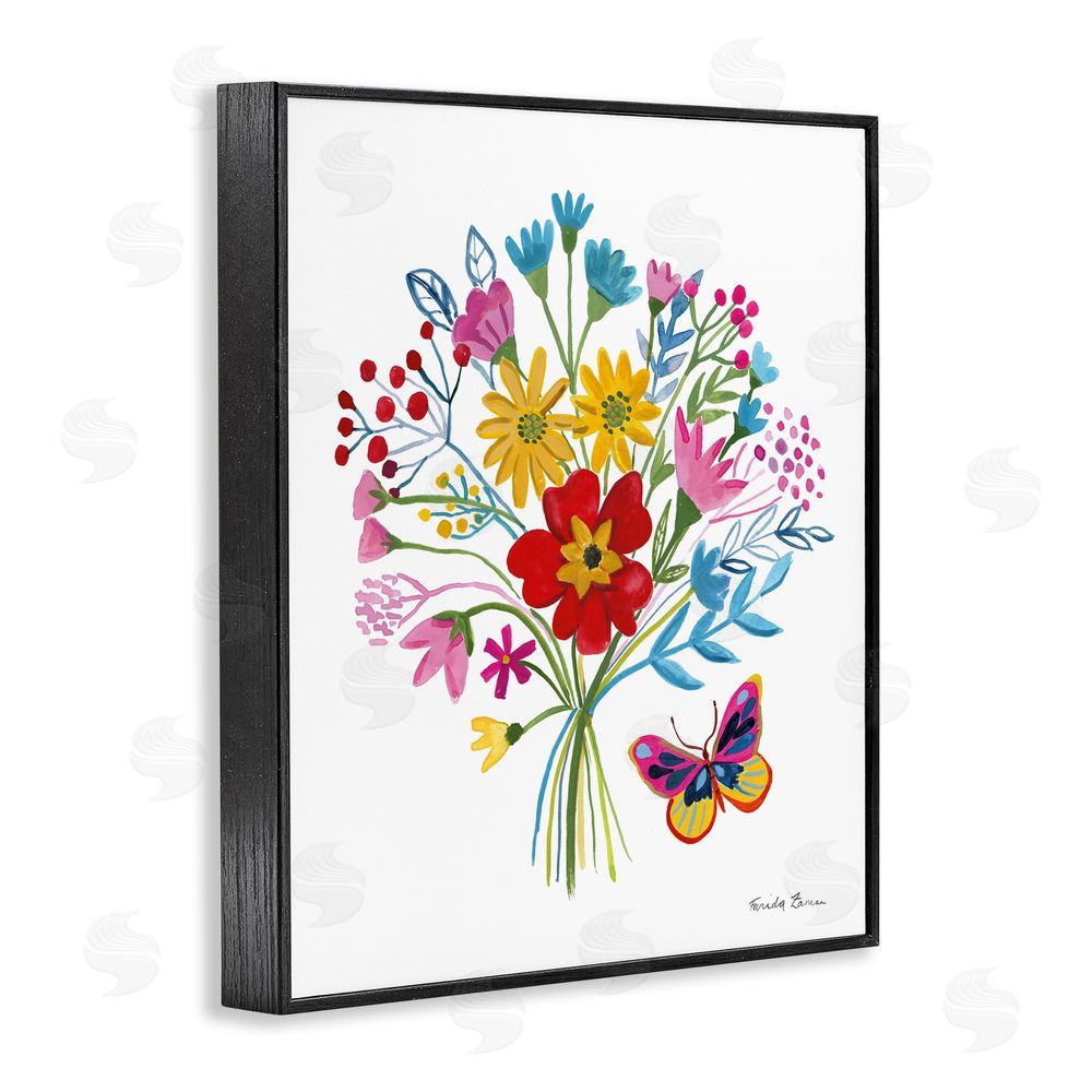 Farida Zaman Butterfly Bouquet with Vibrant Blooms Black Framed Giclee Wall Art Print
