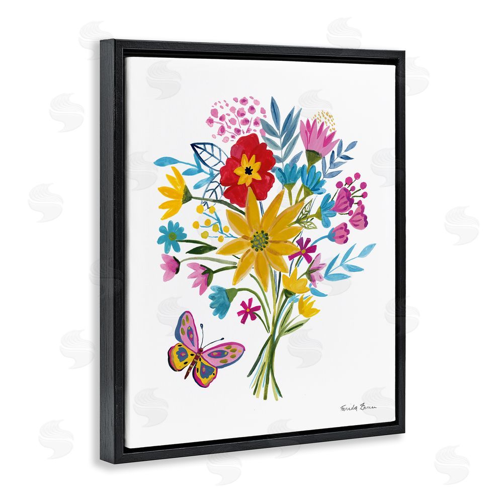 Farida Zaman Butterfly Bouquet Arrangement Black Floating Frame Canvas Wall Art Print