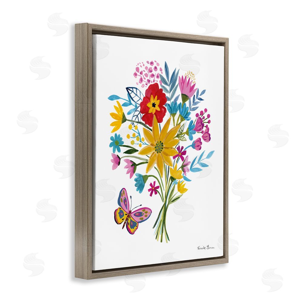 Farida Zaman Butterfly Bouquet Arrangement Brown Floating Frame Canvas Wall Art Print