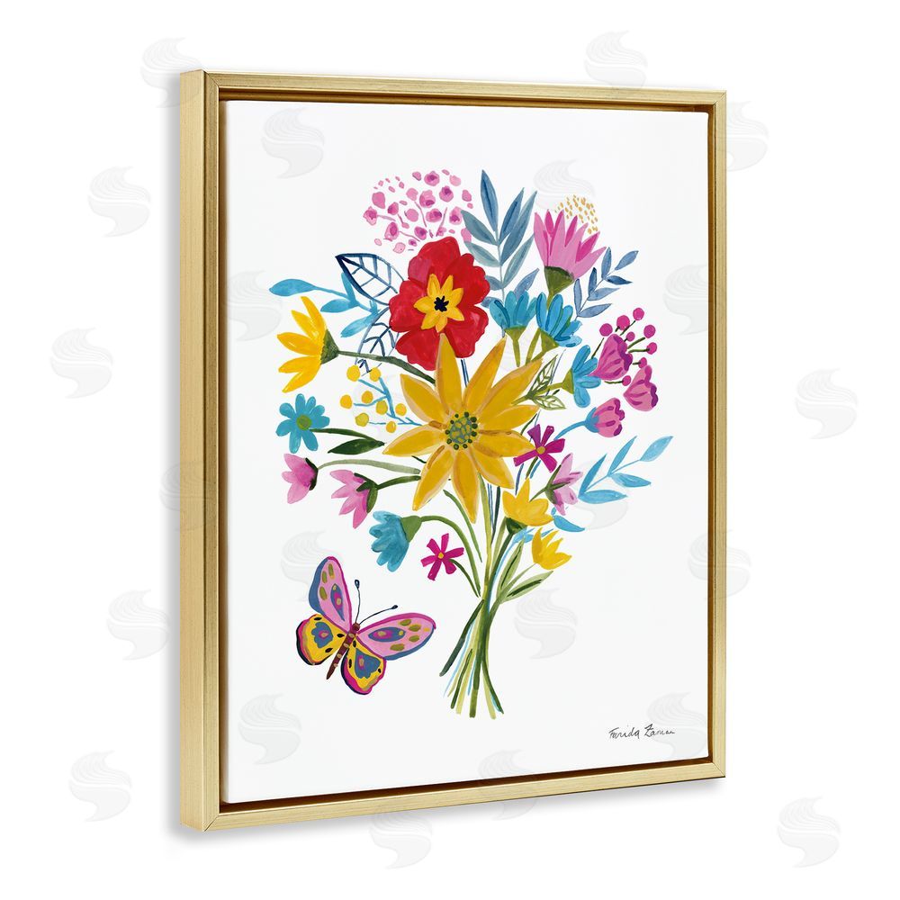 Farida Zaman Butterfly Bouquet Arrangement Gold Floating Frame Canvas Wall Art Print