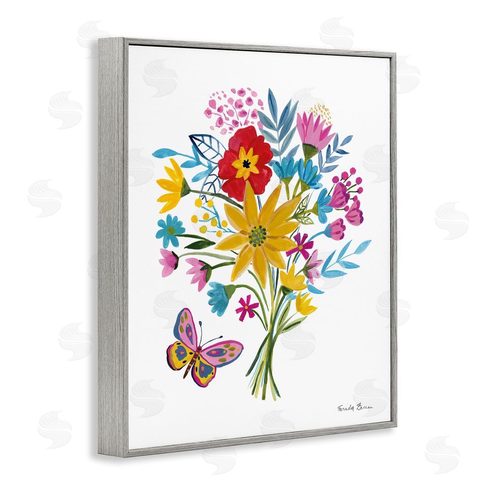 Farida Zaman Butterfly Bouquet Arrangement Gray Framed Giclee Wall Art Print