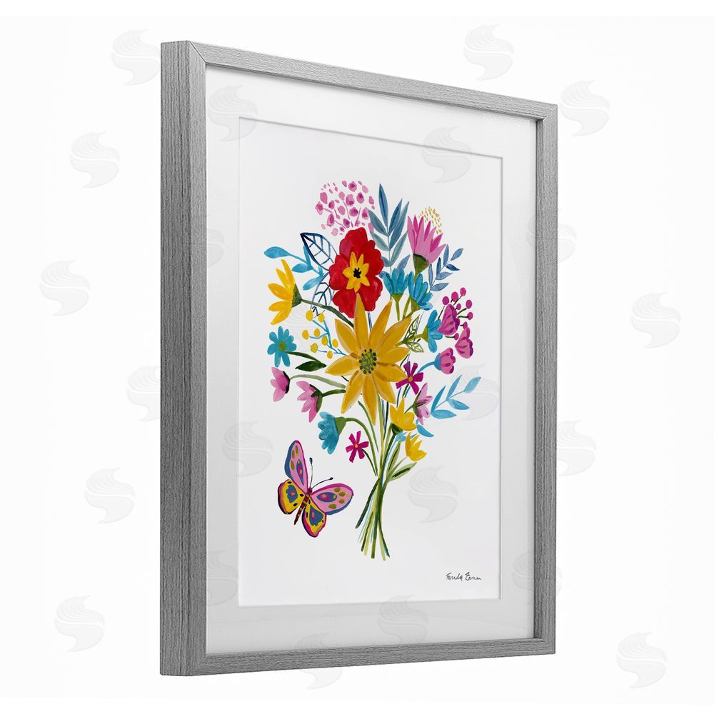 Farida Zaman Butterfly Bouquet Arrangement Gray Framed Print Under Glass Wall Art