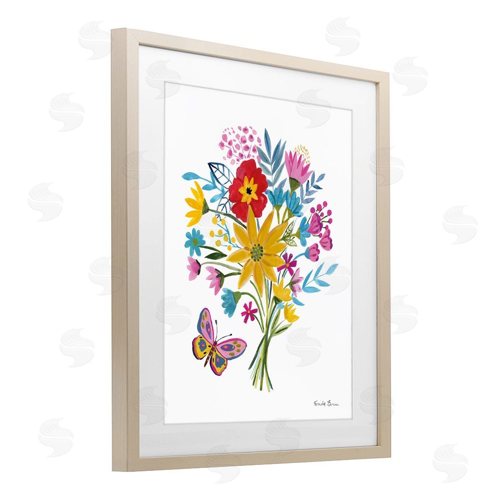 Farida Zaman Butterfly Bouquet Arrangement Brown Framed Print Under Glass Wall Art
