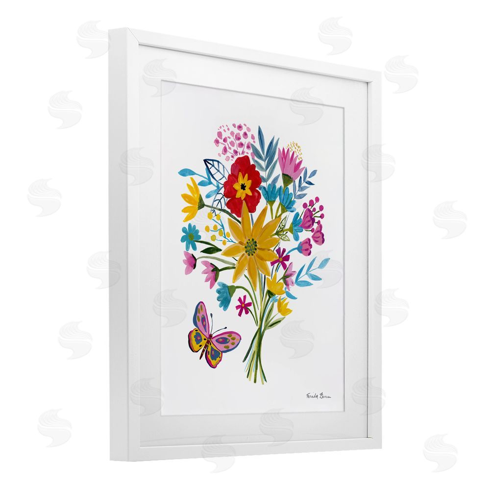 Farida Zaman Butterfly Bouquet Arrangement White Framed Print Under Glass Wall Art