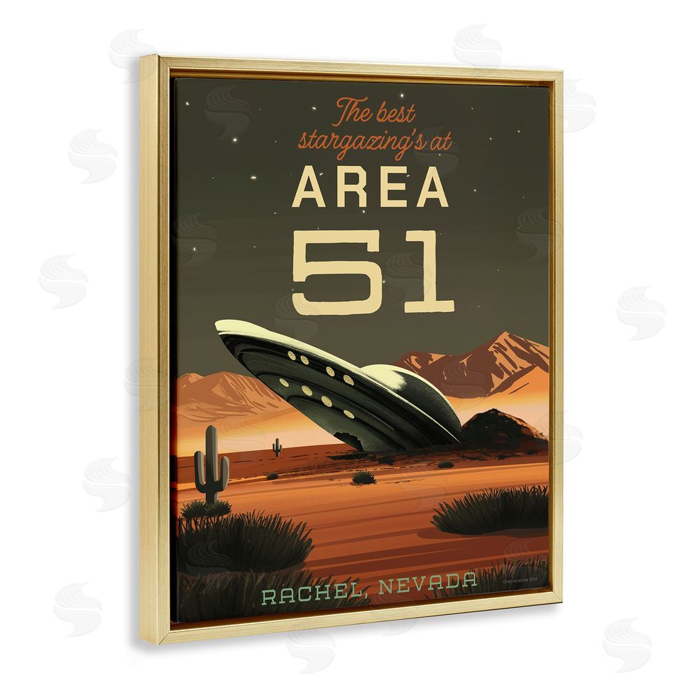 Wild Apple Stargazing Area 51 Gold Floating Frame Canvas Wall Art Print