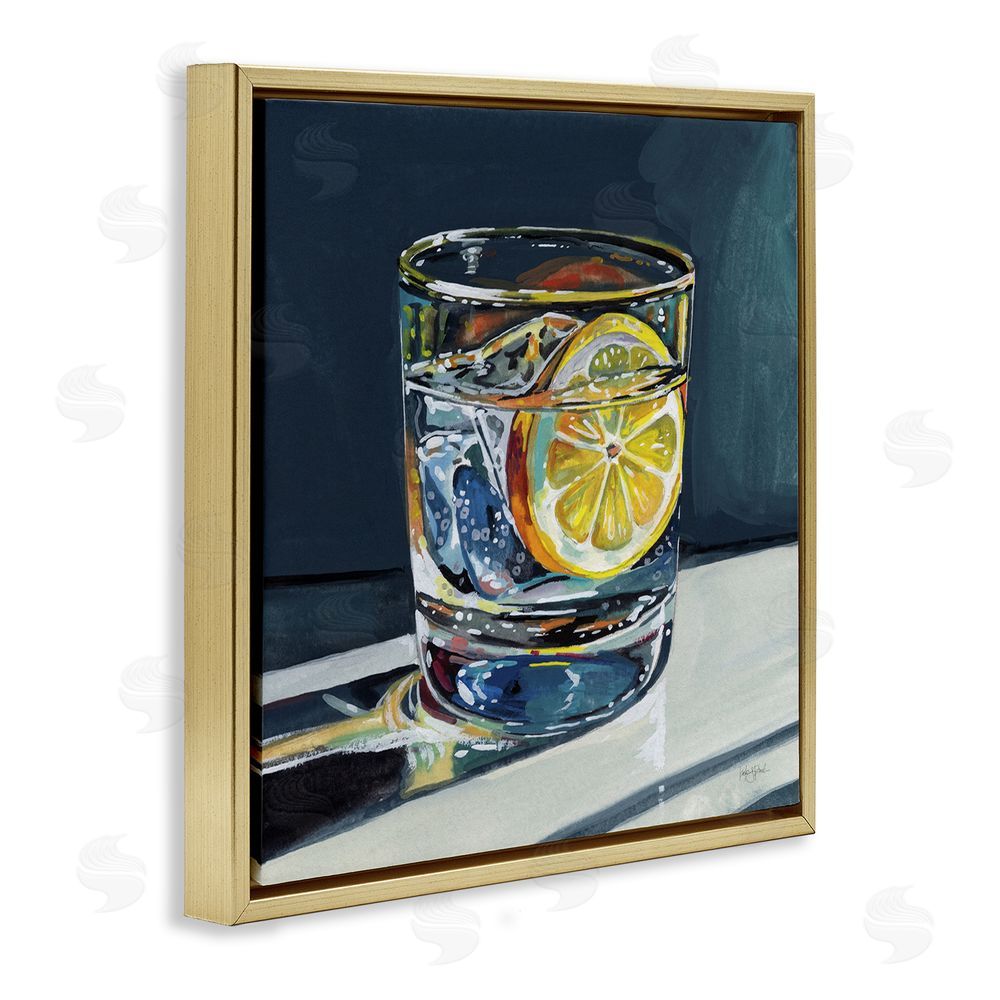Kate Jarvik Birch Clear Cocktail with Lemon Slice Gold Floating Frame Canvas Wall Art Print