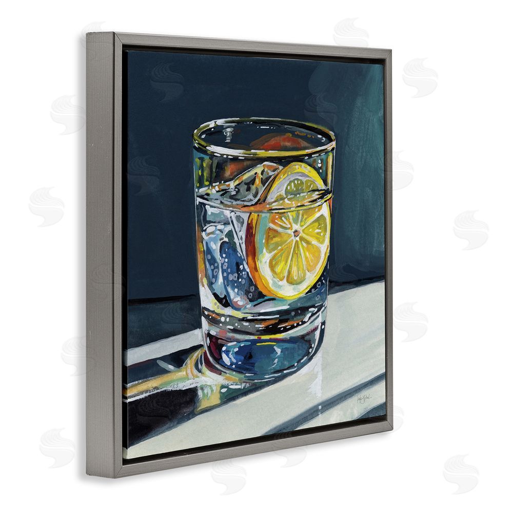 Kate Jarvik Birch Clear Cocktail with Lemon Slice Gray Floating Frame Canvas Wall Art Print
