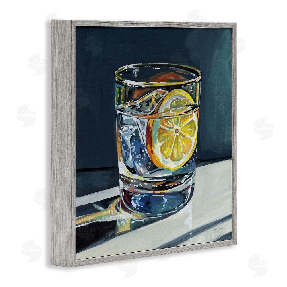 Kate Jarvik Birch Clear Cocktail with Lemon Slice Gray Framed Giclee Wall Art Print
