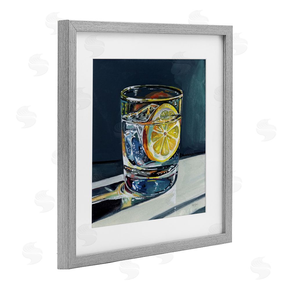 Kate Jarvik Birch Clear Cocktail with Lemon Slice Gray Framed Print Under Glass Wall Art