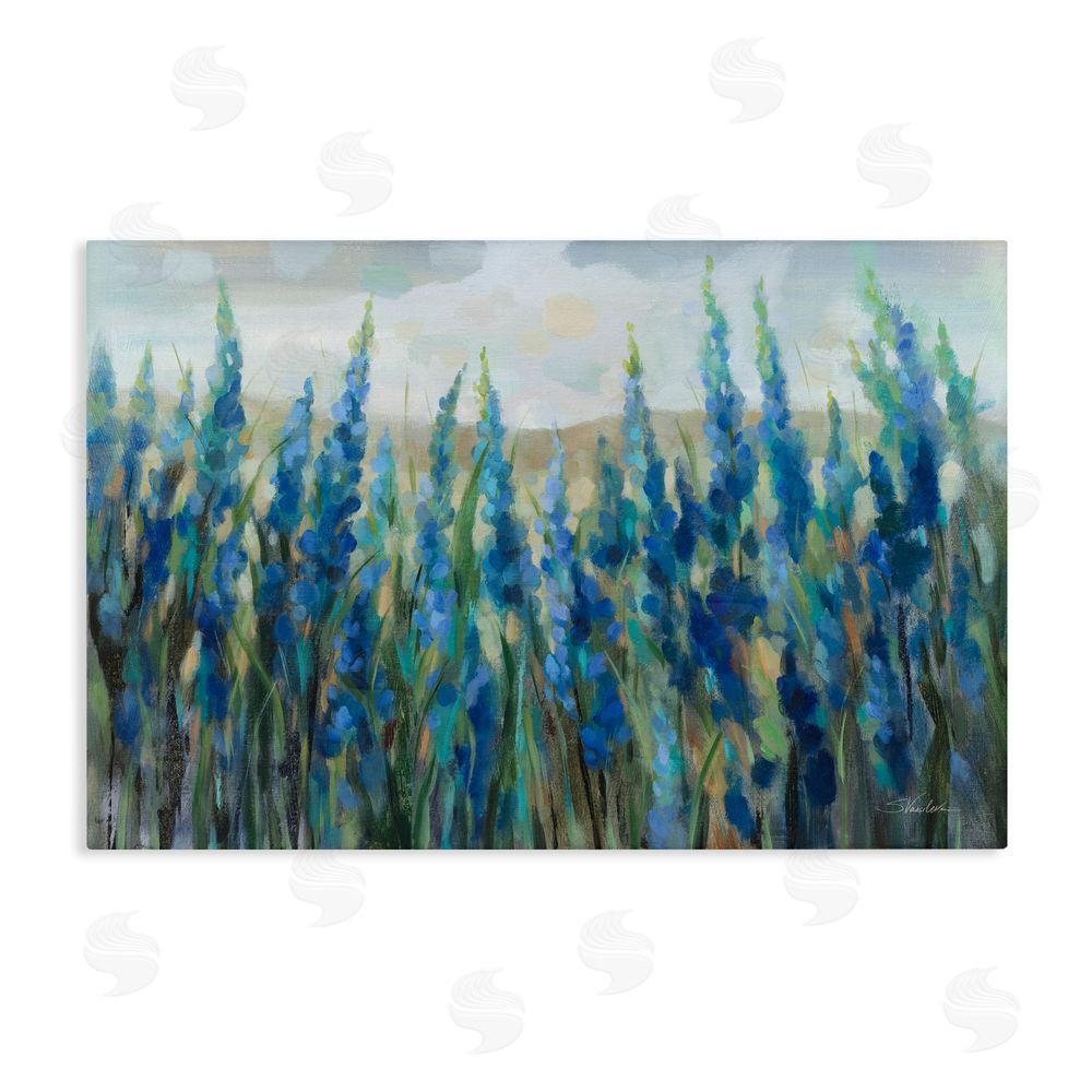 Silvia Vassileva Blue Meadow Wildflower Field Stretched Canvas Wall Art Print