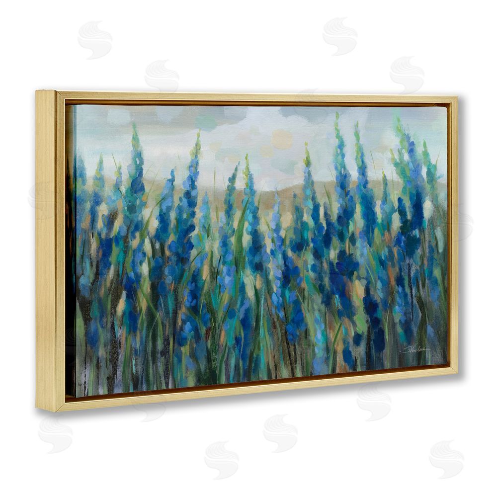 Silvia Vassileva Blue Meadow Wildflower Field Gold Floating Frame Canvas Wall Art Print