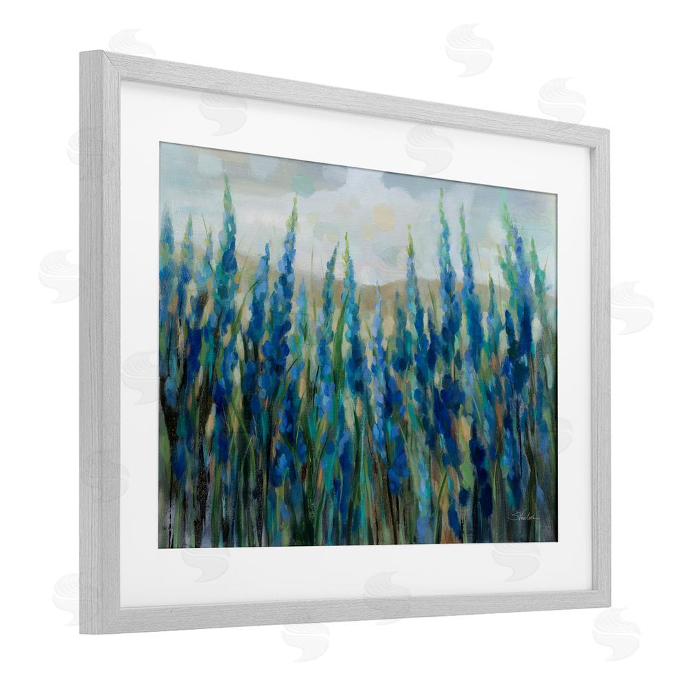 Silvia Vassileva Blue Meadow Wildflower Field Gray Framed Print Under Glass Wall Art