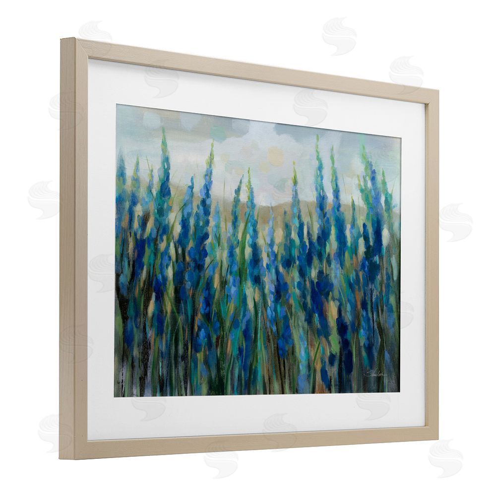 Silvia Vassileva Blue Meadow Wildflower Field Brown Framed Print Under Glass Wall Art