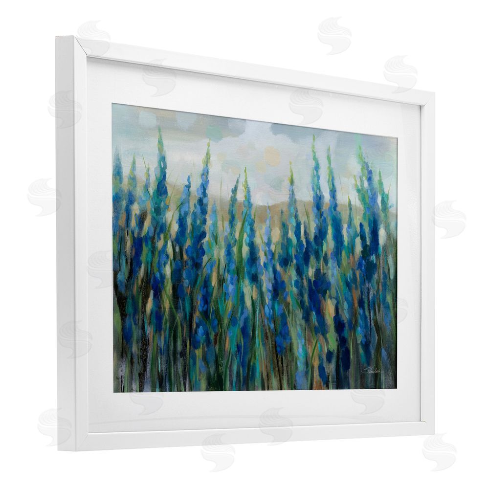 Silvia Vassileva Blue Meadow Wildflower Field White Framed Print Under Glass Wall Art