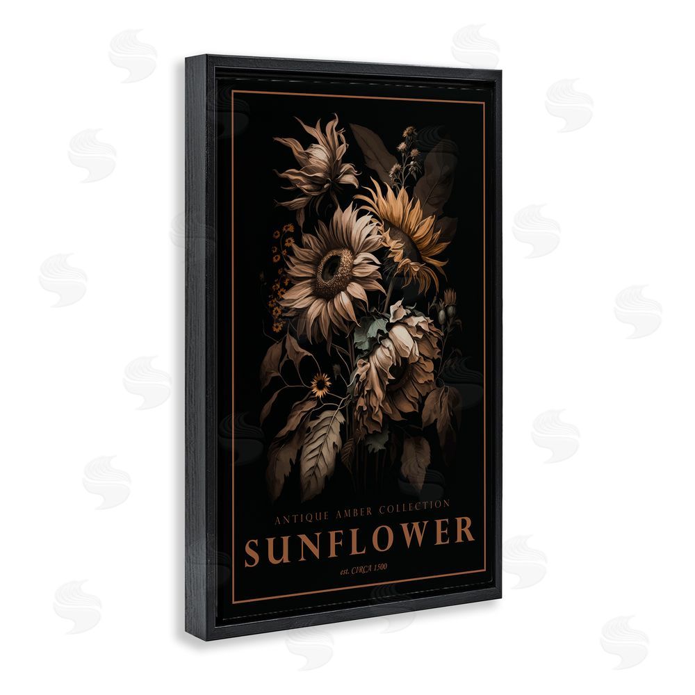 Chris Giampietro Antique Sunflower Light Black Floating Frame Canvas Wall Art Print
