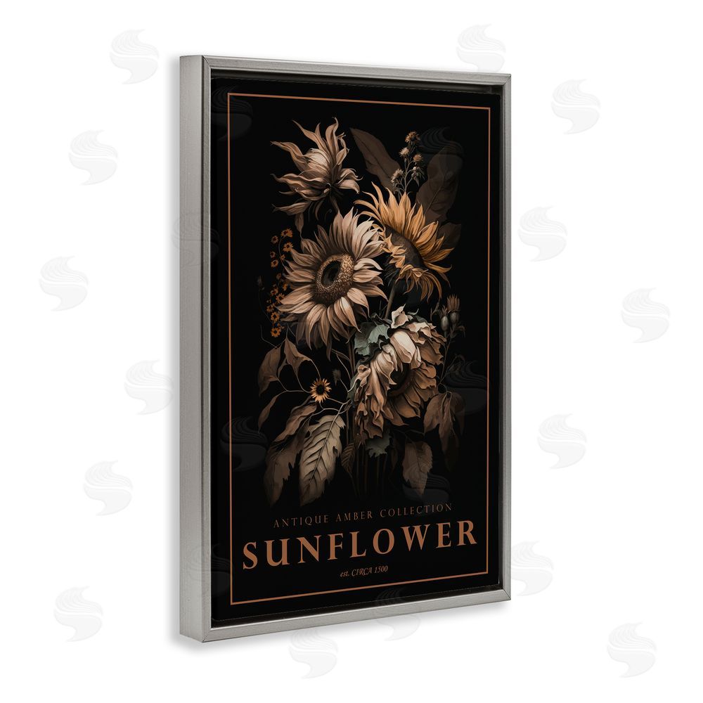 Chris Giampietro Antique Sunflower Light Gray Floating Frame Canvas Wall Art Print