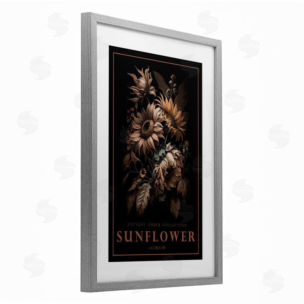 Chris Giampietro Antique Sunflower Light Gray Framed Print Under Glass Wall Art