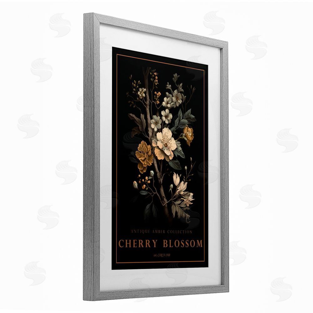 Chris Giampietro Antique Cherry Blossom Light Gray Framed Print Under Glass Wall Art