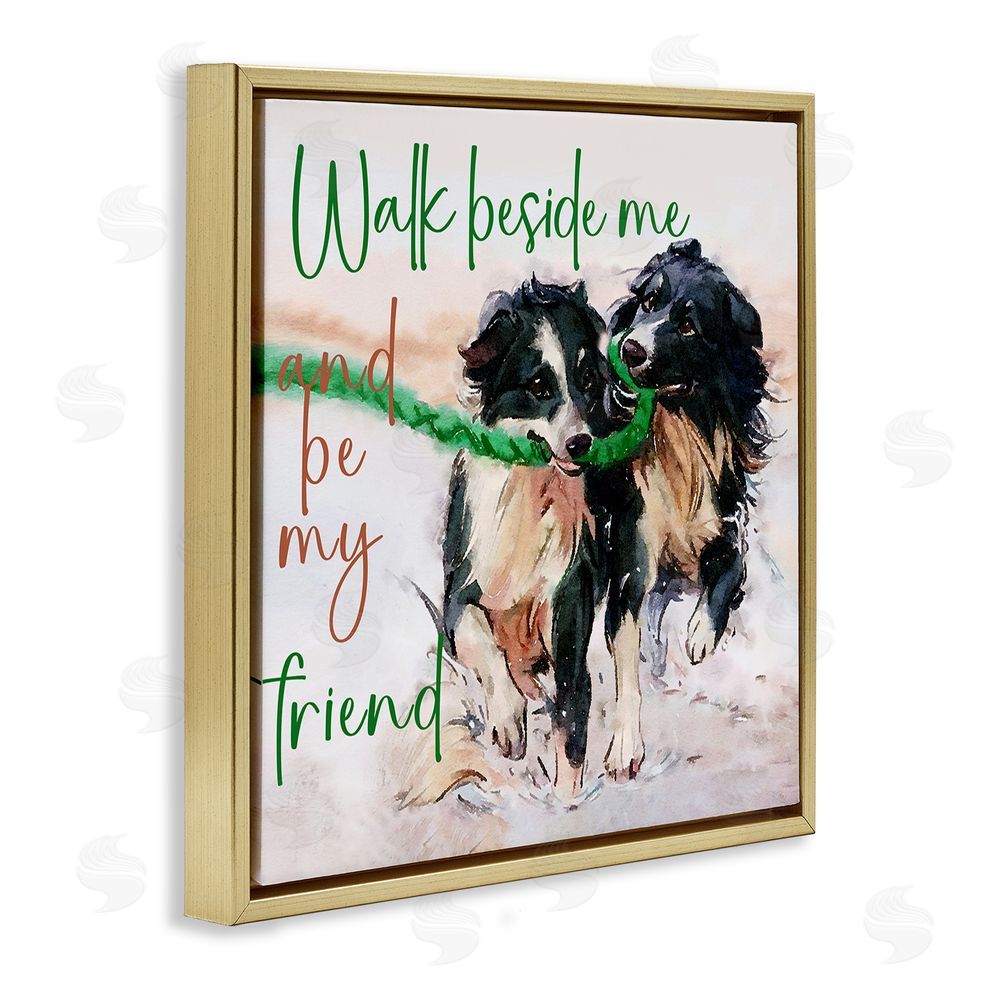 Kim Curinga Be My Friend Dog Duo Gold Floating Frame Canvas Wall Art Print