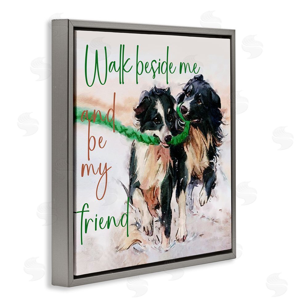 Kim Curinga Be My Friend Dog Duo Gray Floating Frame Canvas Wall Art Print
