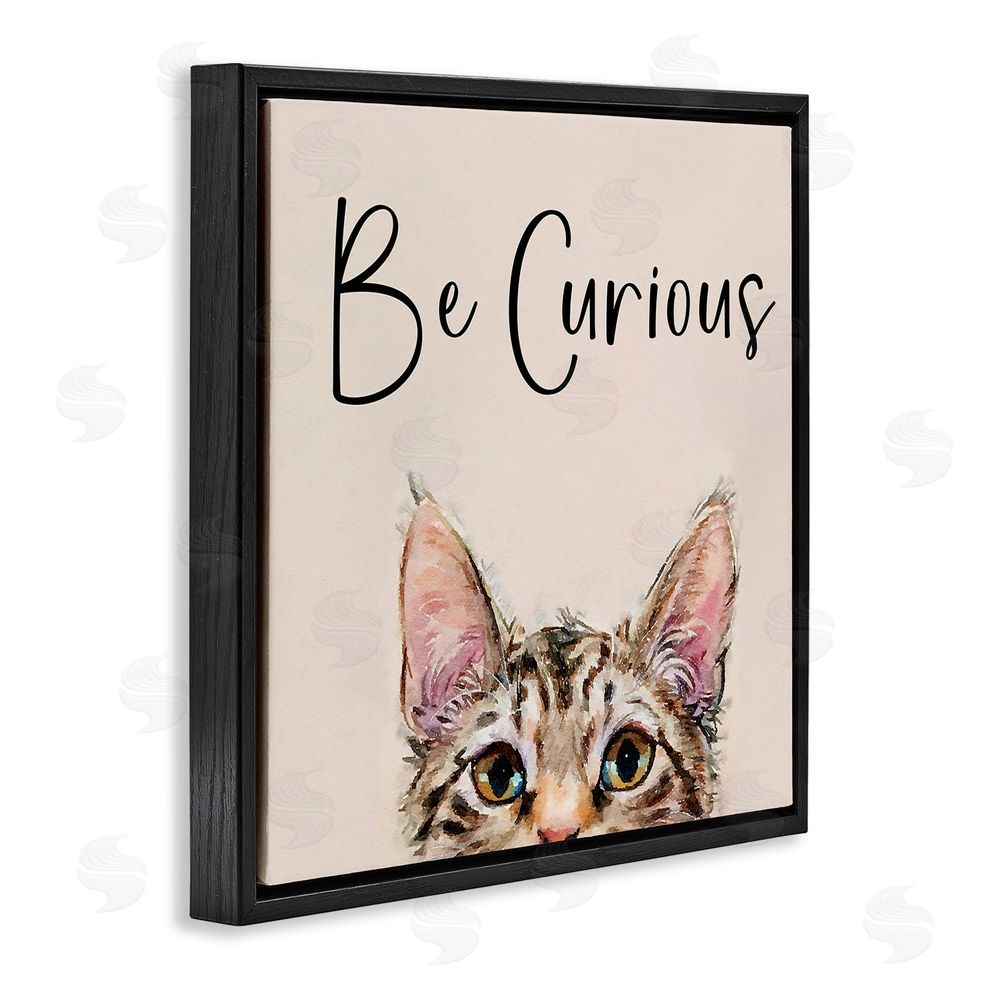 Kim Curinga Be Curious Peeking Tabby Kitten Black Floating Frame Canvas Wall Art Print