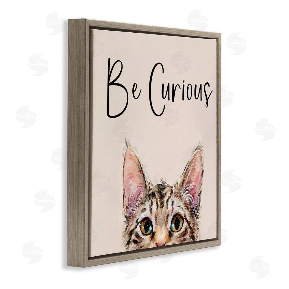 Kim Curinga Be Curious Peeking Tabby Kitten Brown Floating Frame Canvas Wall Art Print