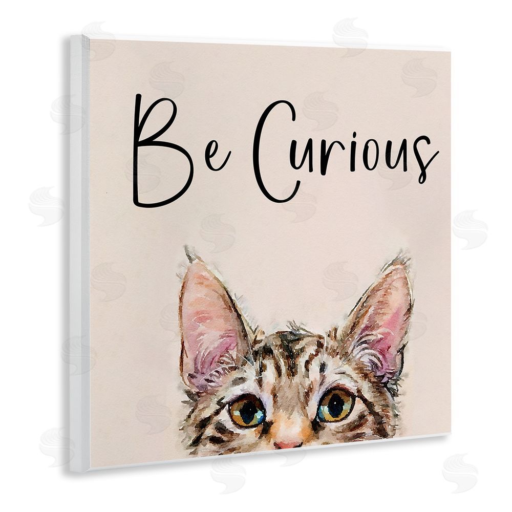 Kim Curinga Be Curious Peeking Tabby Kitten Wooden Wall Plaque Art Print