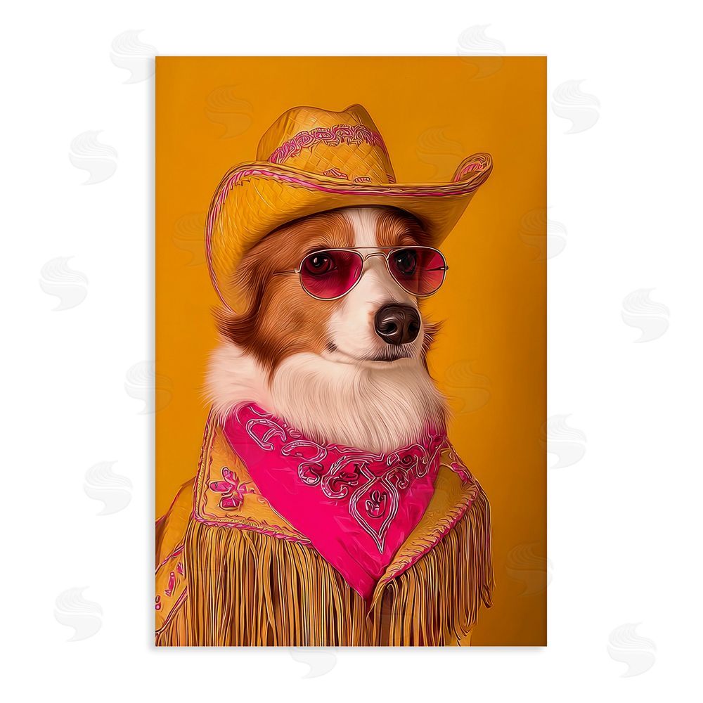 Lazar Studio Barkin' Rodeo Cowboy Dog Stretched Canvas Wall Art Print
