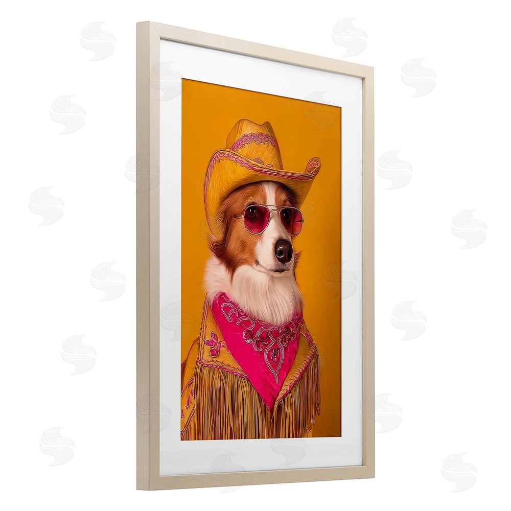 Lazar Studio Barkin' Rodeo Cowboy Dog Brown Framed Print Under Glass Wall Art
