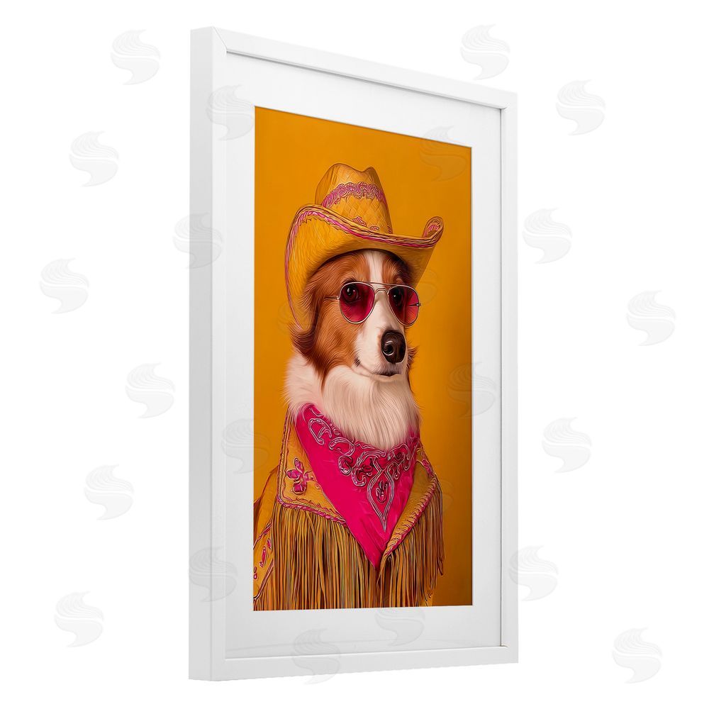 Lazar Studio Barkin' Rodeo Cowboy Dog White Framed Print Under Glass Wall Art