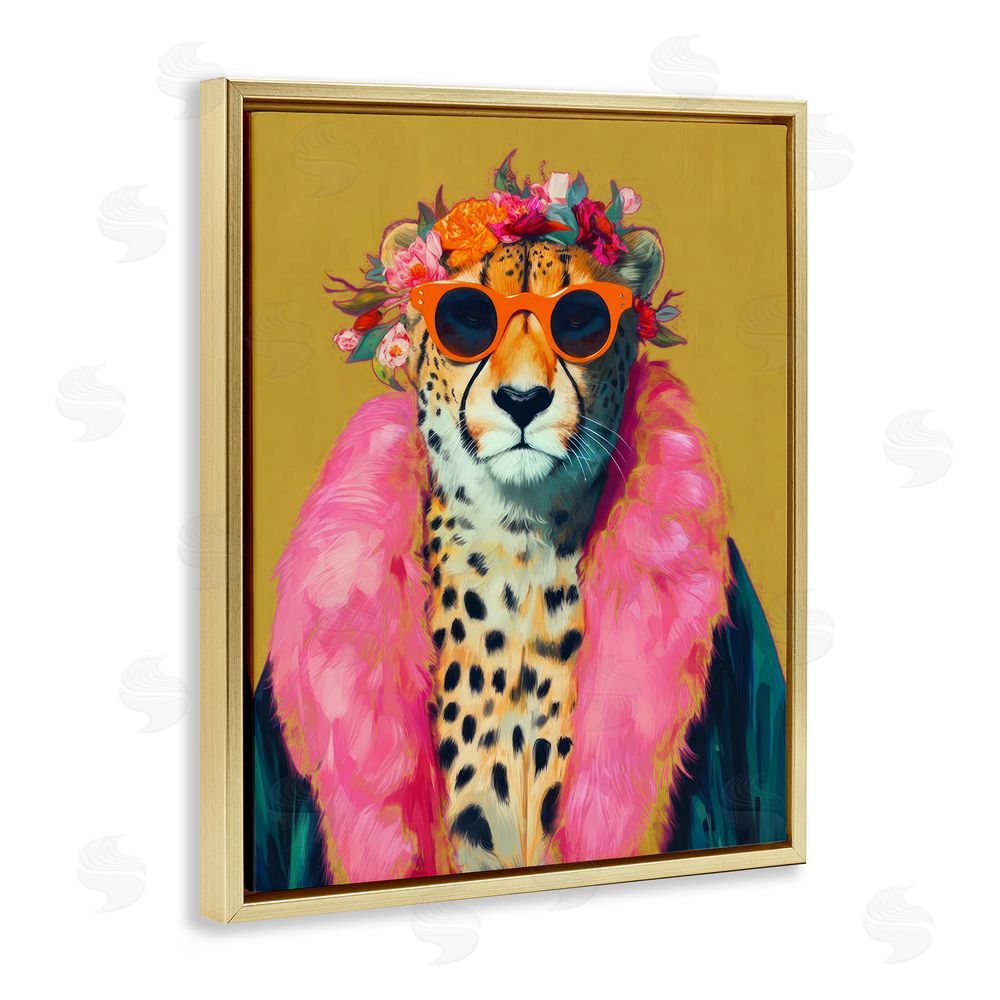 Lazar Studio Boho Royale Fashionable Cheetah Gold Floating Frame Canvas Wall Art Print