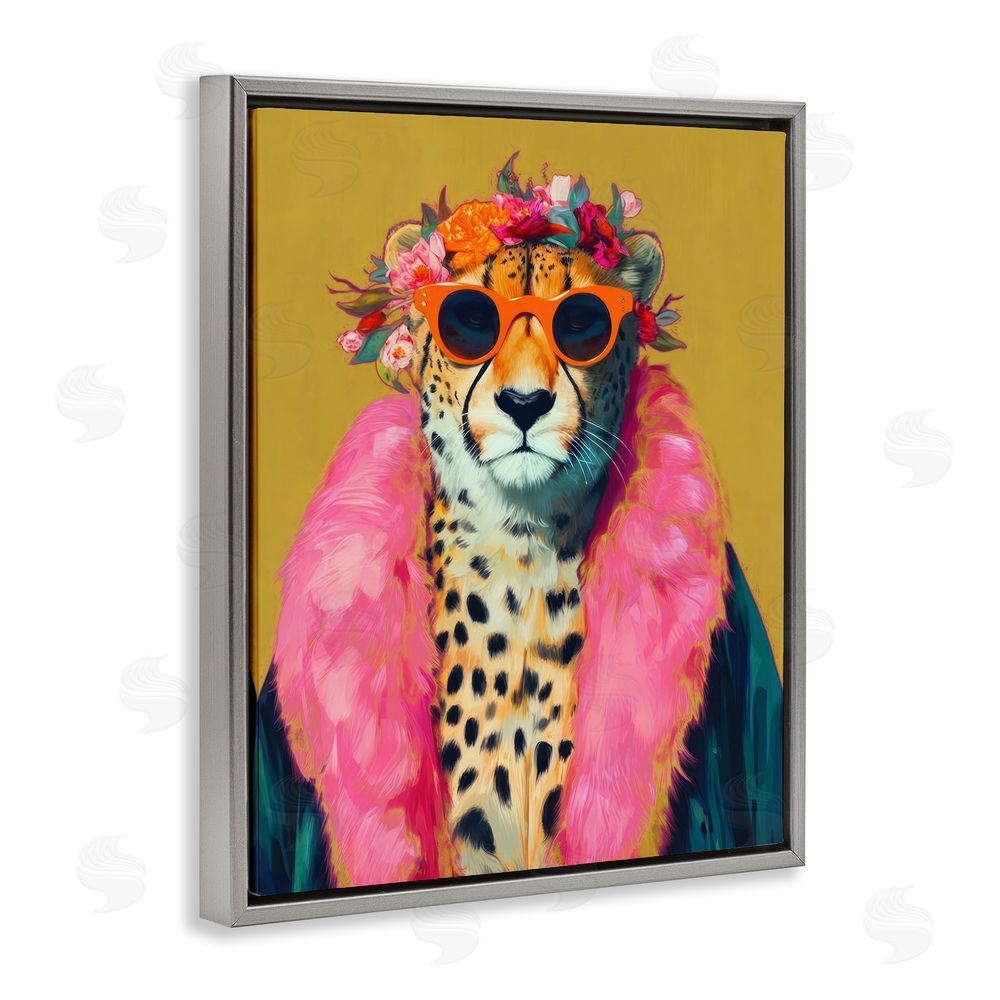 Lazar Studio Boho Royale Fashionable Cheetah Gray Floating Frame Canvas Wall Art Print