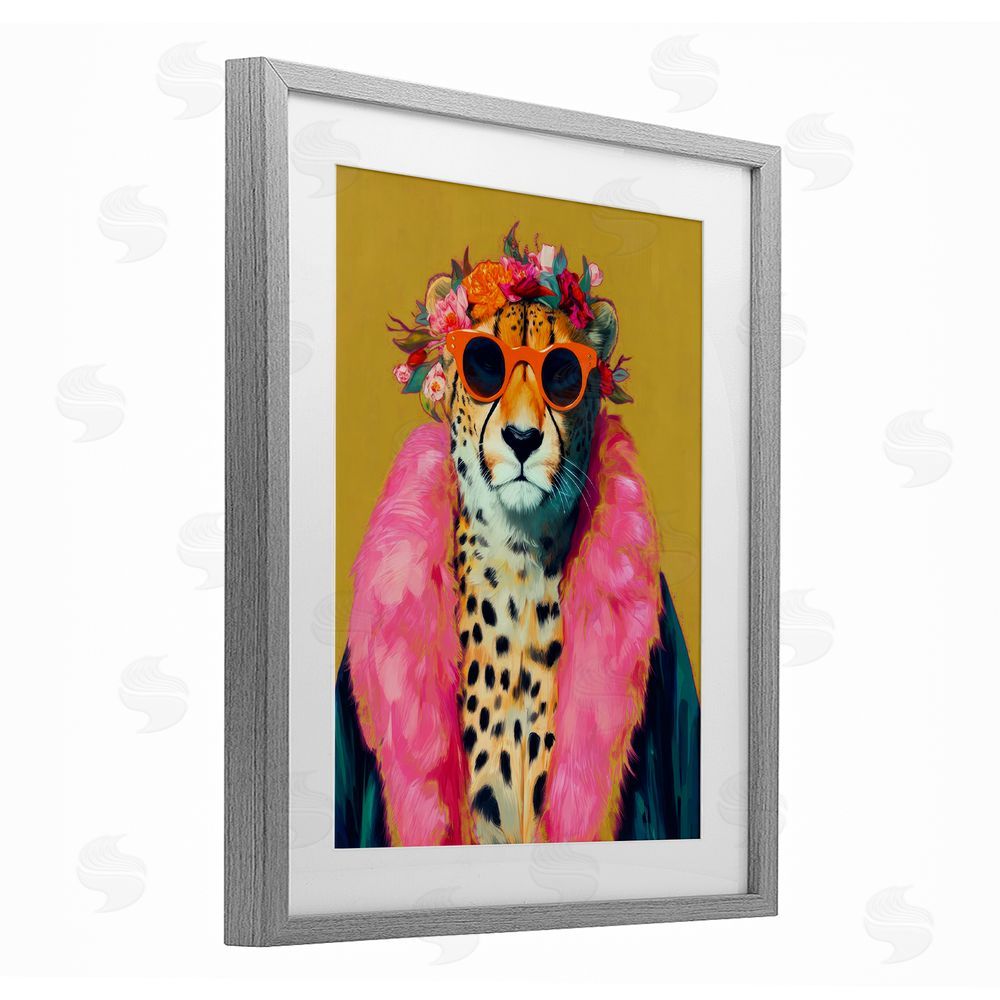 Lazar Studio Boho Royale Fashionable Cheetah Gray Framed Print Under Glass Wall Art