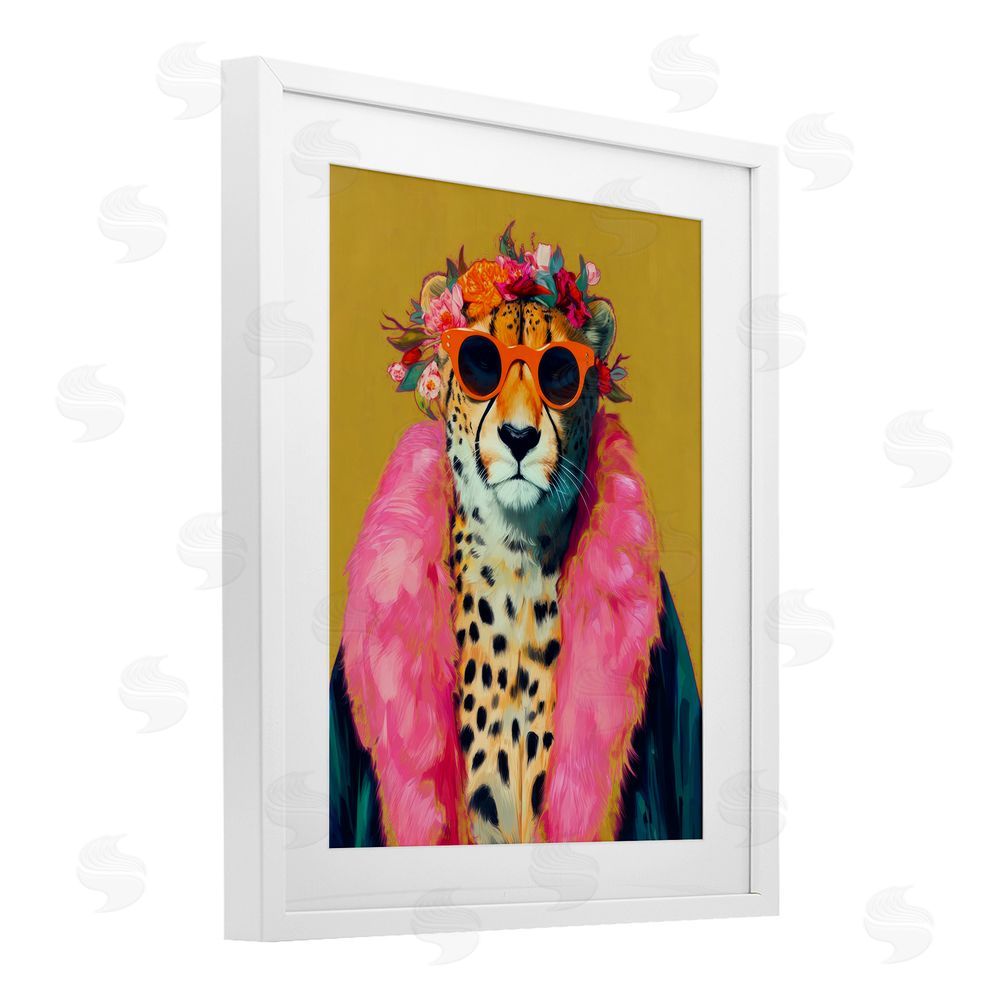 Lazar Studio Boho Royale Fashionable Cheetah White Framed Print Under Glass Wall Art