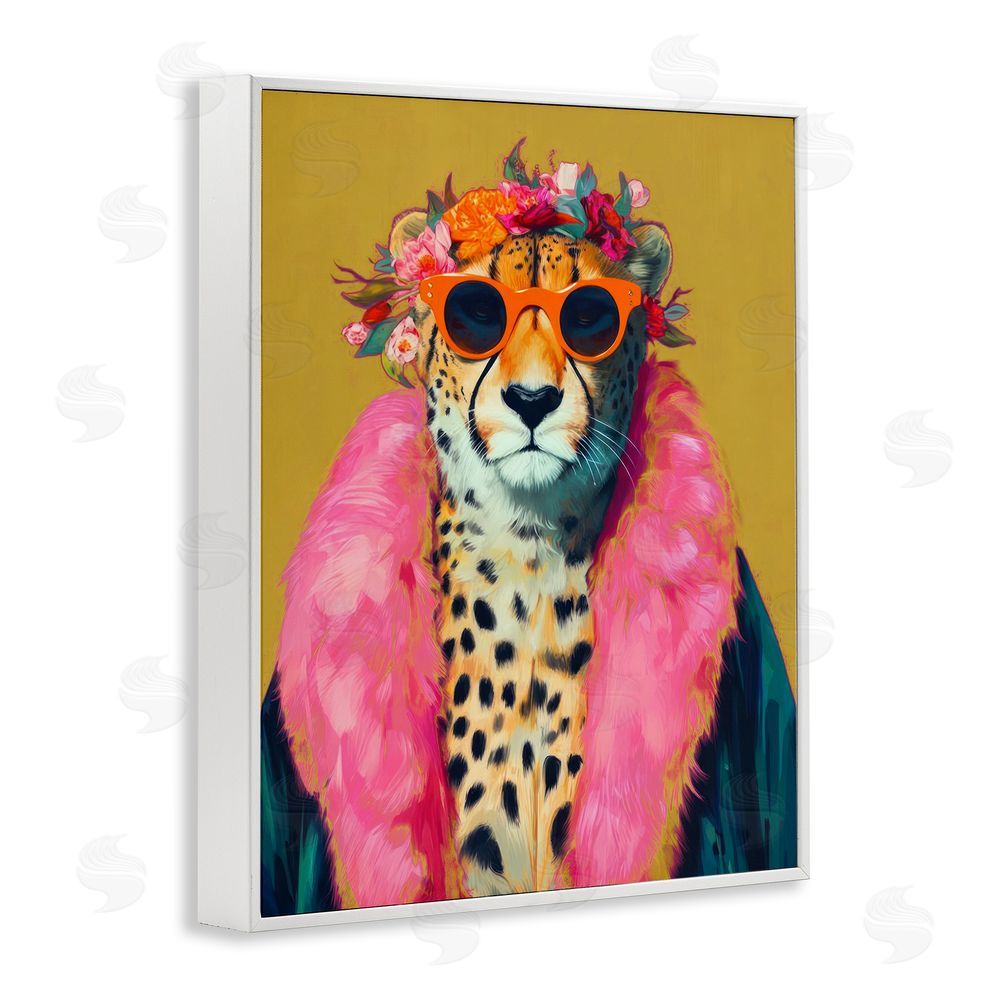 Lazar Studio Boho Royale Fashionable Cheetah White Framed Giclee Wall Art Print