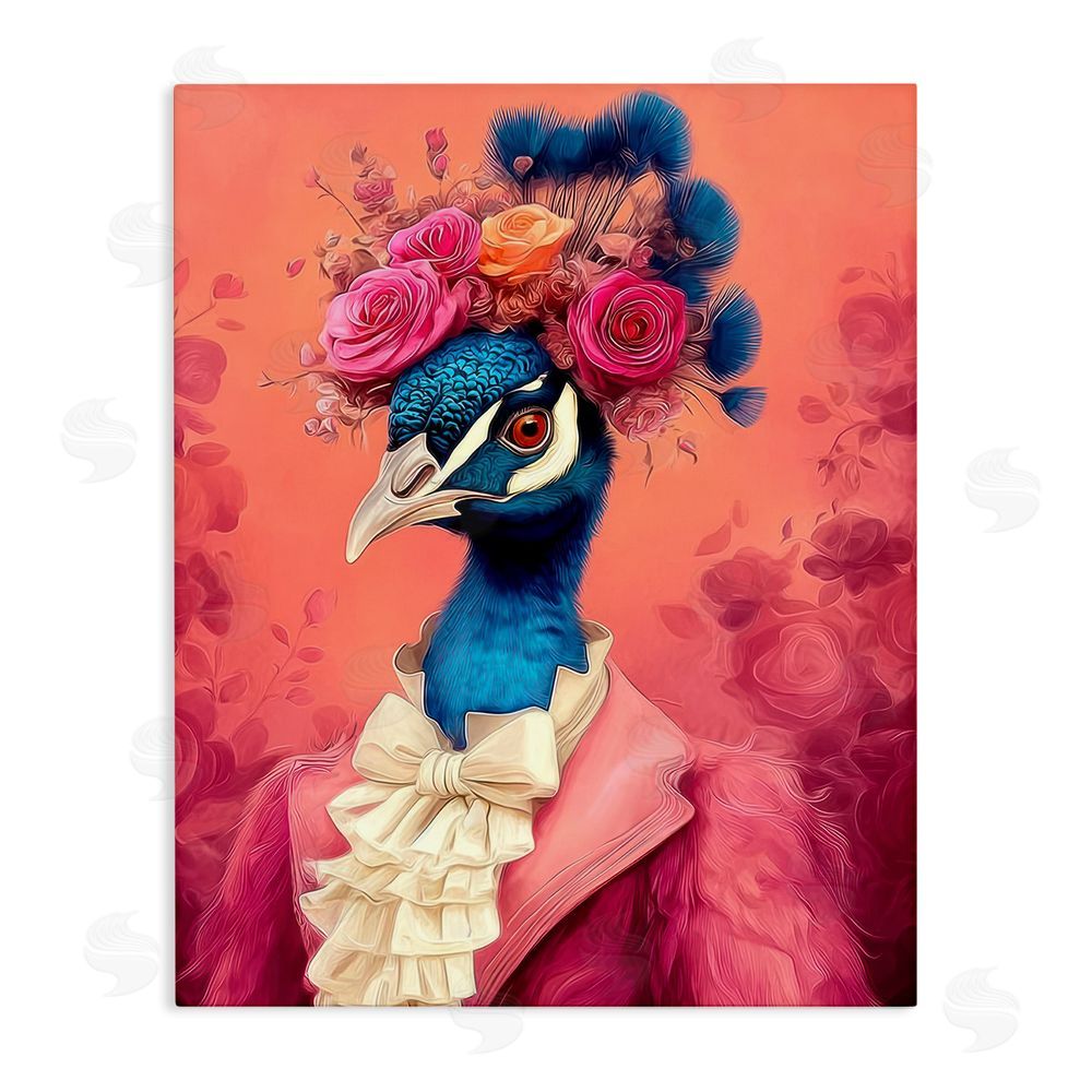 Lazar Studio Baroque Peacock in Pink Stretched Canvas Wall Art Print