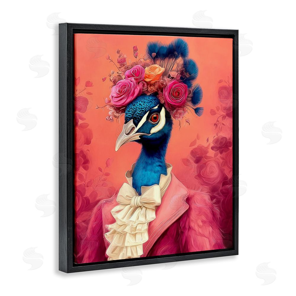 Lazar Studio Baroque Peacock in Pink Black Floating Frame Canvas Wall Art Print