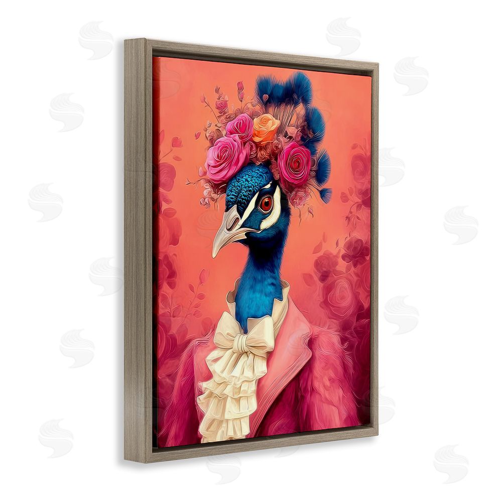 Lazar Studio Baroque Peacock in Pink Brown Floating Frame Canvas Wall Art Print