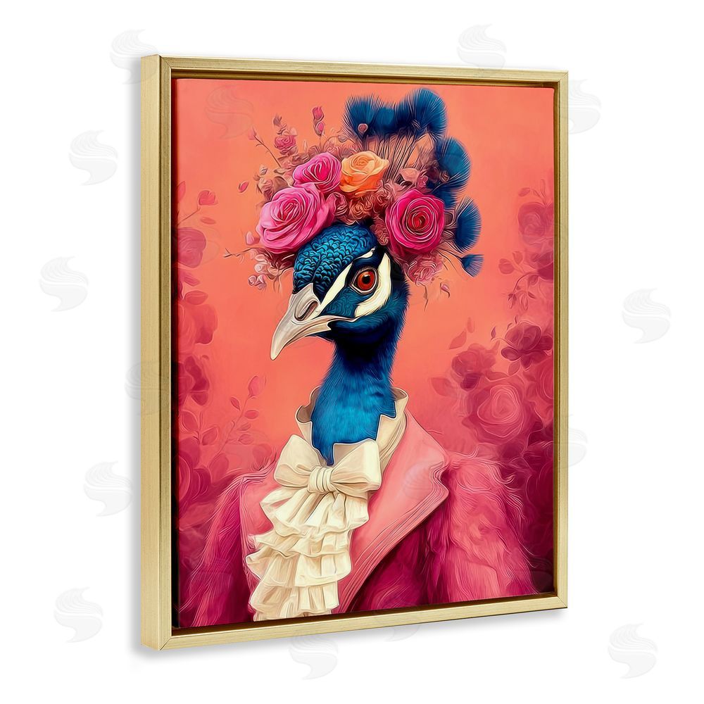 Lazar Studio Baroque Peacock in Pink Gold Floating Frame Canvas Wall Art Print