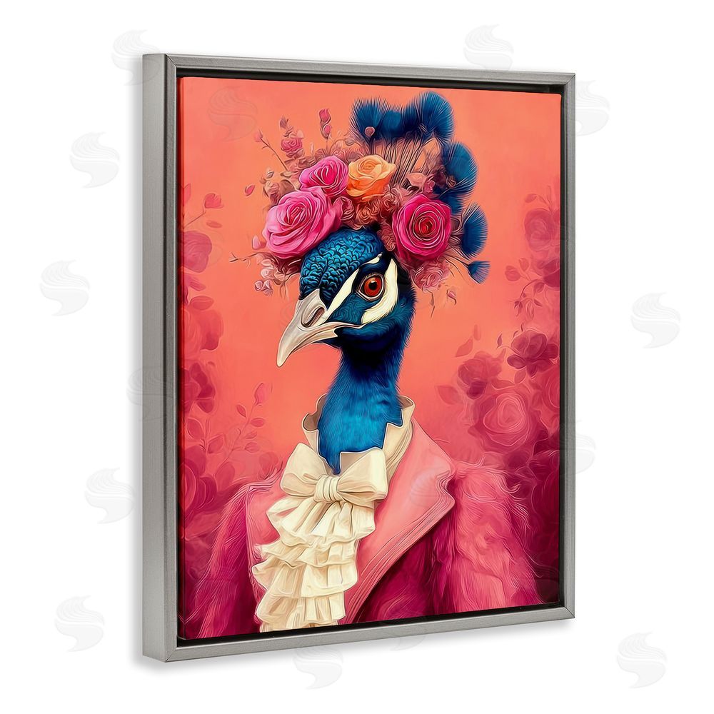 Lazar Studio Baroque Peacock in Pink Gray Floating Frame Canvas Wall Art Print