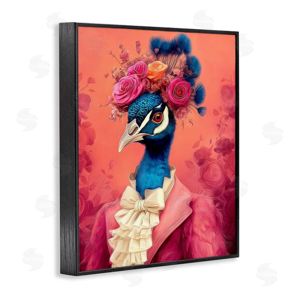 Lazar Studio Baroque Peacock in Pink Black Framed Giclee Wall Art Print
